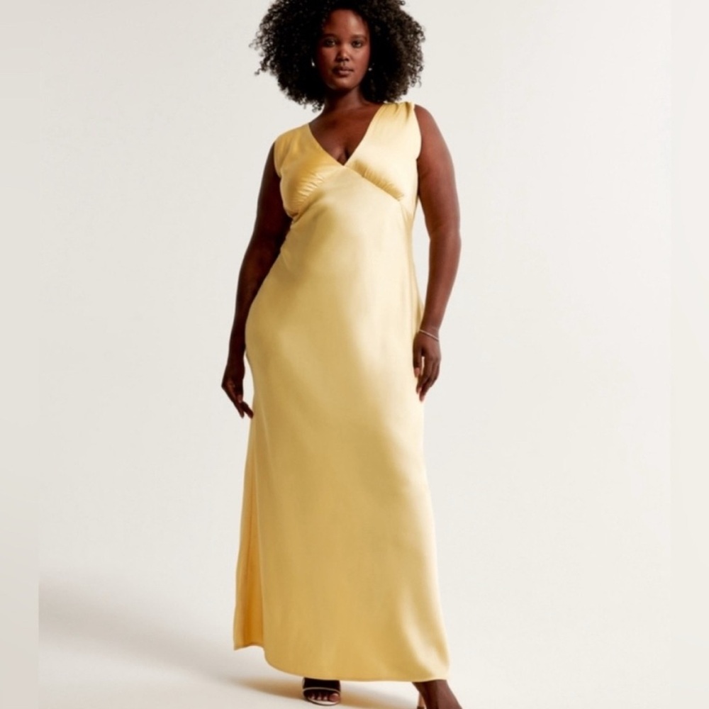 Abercrombie & Fitch Plunge V Neck Yellow Maxi Dress
